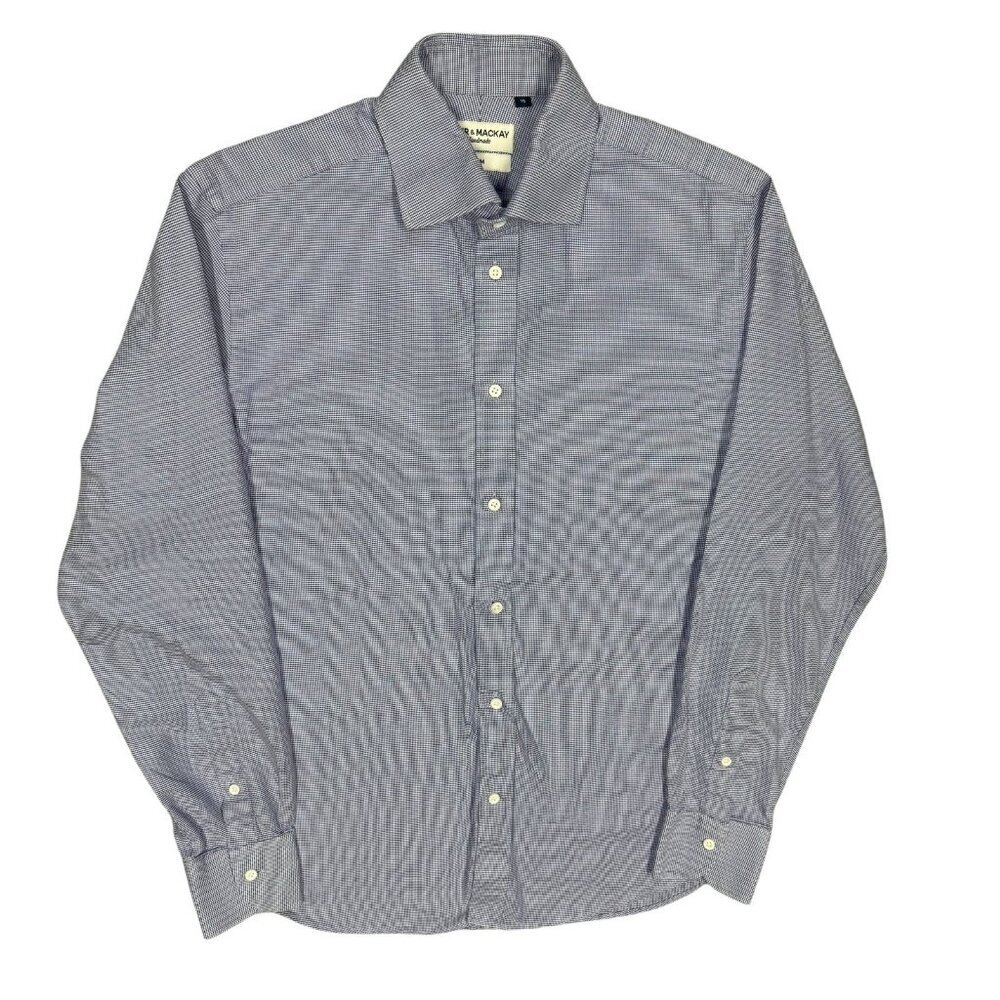 Spier & Mackay Handmade Dress Shirt Slim Fit Houndstooth Blue Cotton 38 15 Small
